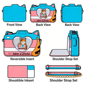 Sac bandoulière personnalisé en forme d'appareil photo, design mignon avec oreilles de chat, en cuir PU, avec chaîne, pour les fans d'anime - Product Image 2