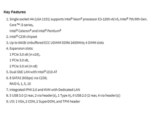 Carte mère de serveur Micro-ATX MBD-X11SSM-F avec socket unique LGA-<span class=keywords><strong>1151</strong></span> (socket <span class=keywords><strong>H4</strong></span>) Intel C236, prise en charge DDR4 - Product Image 4