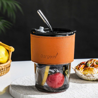 Tasse à joint en bambou verre réutilisable anti-fuite personnalisée étui en cuir avec couvercle paille pour eau thé lait tasses à café