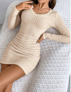 Abito Estivo 2025 alla Moda, Sexy <span class=keywords><strong>con</strong></span> Scollo a V, Aderente, Mini Vestito Corto a <span class=keywords><strong>Maniche</strong></span> <span class=keywords><strong>Lunghe</strong></span>, Abito in Maglia Tinta Unita Casual da Donna - Product Image 6