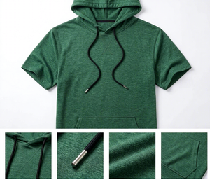 T-shirt à capuche sportif personnalisé pour homme, manches courtes, polyester/coton, léger, pull à capuche, gym, fitness, blanc, OEM ODM - Product Image 3