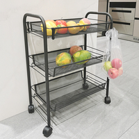 Keukenaccessoires 3-Tier Uitschuif Keukenrek Opberghouder Met Rollende Opbergwagen Black Metal Met Wielfruit En Groentetrolley