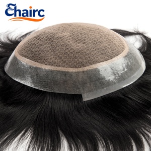 Système capillaire pour hommes à double couche avec base en dentelle, 100% <span class=keywords><strong>cheveux</strong></span> indiens Remy <span class=keywords><strong>bouclés</strong></span>, maille fine respirante - Product Image 2