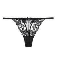 Culotte string gothique pour femme en dentelle cils, taille basse, avec entrejambe en tulle et coton, coupe demi-bandeau, motif floral, style bikini