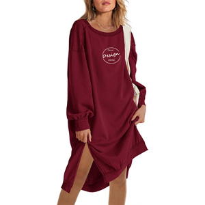 Balançoire personnalisée étiquettes femmes haute qualité polaire automne hiver pull à col rond ourlet fendu Streetwear robe sweat - Product Image 6