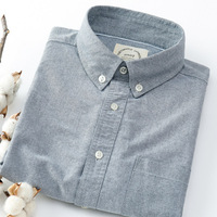 Kemeja Kerja Pria 100% Katun Kerah Kancing Lengan Panjang Musim Dingin Poplin Slim Fit Biru Lapisan Dasar Kantor Kasual Seragam Kerja Layanan OEM