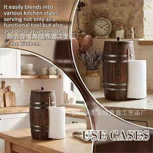 Retro Round Wooden Tissue Box With Central Rod Design For Easy One Handed Tearing <b>Kitchen</b> <b>Paper</b> Holder - Product Image 2