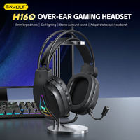 Headset Gaming Kabel T-WOLF H160 dengan Lampu LED, Peredam Kebisingan Aktif, Tahan Air, untuk PC & Desktop