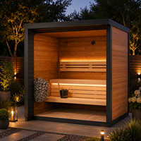 HG ODM/OEM Cabine de sauna extérieure moderne en bois avec éclairage LED et porte vitrée pour bien-être privé