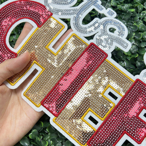 Il Team personalizzato di Patch di paillettes con grandi lettere lascia <span class=keywords><strong>andare</strong></span> i capi Niners steelps le toppe per la borsa di abbigliamento sportivo - Product Image 6