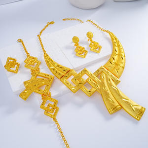 Ensemble de bijoux de mode, collier, bracelet, boucles d'oreilles, bagues, plaqué or, Dubai, bijoux de mariée pour femmes, bijoux africains - Product Image 4