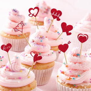 Papier 8 pièces/ensemble, cœur d'amour, <span class=keywords><strong>cupcake</strong></span> pour la Saint-Valentin, décoration de gâteau rouge en forme de cœur - Product Image 2