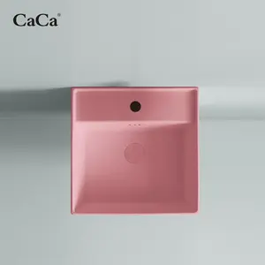 CaCa European Bathroom Wall Hung Wash Basin Pink Vessel Art Basin Sink With Smart Mirror And Cabinet