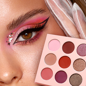 Paletas de sombras de ojos de maquillaje vacías de 9 colores personalizadas, tu propio logotipo prensado, color de agujero de 25mm, elige paletas de sombras de Rosa Rubí - Product Image 1