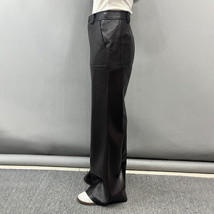 <span class=keywords><strong>Pantaloni</strong></span> <span class=keywords><strong>in</strong></span> <span class=keywords><strong>Ecopelle</strong></span> Vegana da Donna, Vita Alta, Gamba Larga, con Tasche Applicate, Stile Streetwear - Product Image 2