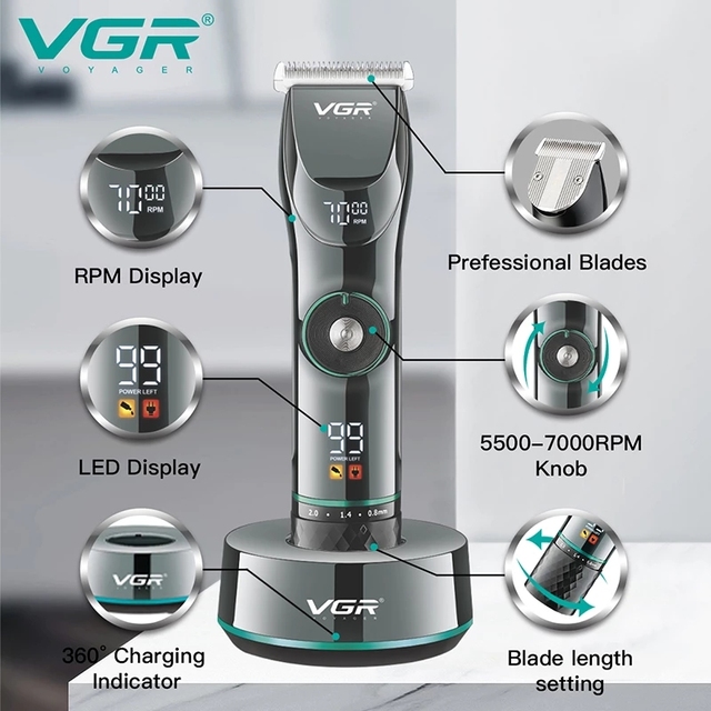 VGR Professional Cordless Shaver Electric Hair Clippers Hair Trimmer for Men Barber Beard Cutting Machine Kit