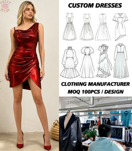 Vestido Mini Rojo Metálico para Mujer, Cuello Drapeado, Brillante, Ajustado, para Fiesta, Cóctel o Club - Product Image 1