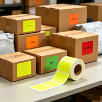 500 Etiquetas Rectangulares Fluorescentes por Rollo, Etiquetas de Codificación de Color con Adhesivo Permanente para Organización de Archivos en Oficinas y Almacenes