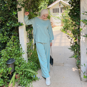 Completo a Due Pezzi in Maglia Stile Arabo Musulmano, Moda Dubai Turca, Abiti Kaftan per Donne, Abbigliamento Islamico - Product Image 4
