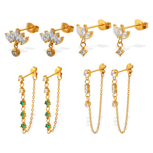 Fashion Drop <b>Earrings</b> Zinc Alloy Stainless Steel <b>Chain</b> Tassel Zircon Pendant Party Jewelry Irregular Design EH1332 6 - Product Image 5