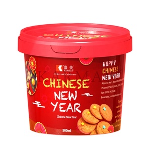Pots d'emballage pour biscuits en plastique de 500 ml (16 onces) avec couvercle, ronds, rouges, étiquette IML, NOUVEL AN, style européen, fabriqués en Chine, boîte de conservation alimentaire - Product Image 2