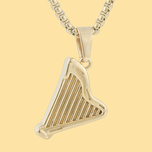 Pendentif Harpe en Acier Inoxydable Doré, Breloque Thème, Usage Quotidien, Chaîne 3.0x60cm - Product Image 1