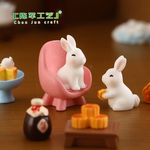 Ornements paysagers, gâteaux de lune en jade en forme de lapin, mini-artisanat en résine de dessins animés d'animaux mignons, petits objets pour le Festival de la Mi-Automne - Product Image 4