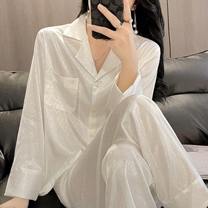 <span class=keywords><strong>Pigiama</strong></span> Estivo da <span class=keywords><strong>Donna</strong></span> in Poliestere Traspirante, Jacquard a Spina di Pesce, Manica Lunga, Lunghezza Intera, Set Cardigan per Casa, Taglia <span class=keywords><strong>XXL</strong></span> - Product Image 4