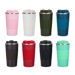 Mug de <span class=keywords><strong>voyage</strong></span> en acier inoxydable 304, 500 ml, à double paroi, isolé sous vide, avec manchon antidérapant en silicone, couvercle rabattable, logo personnalisé - Product Image 2