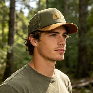Gorra Trucker de Espuma Bicolor con Estampado de Pino, 5 Paneles, Malla Trasera, Cierre Ajustable, para Camping, Senderismo, Béisbol, para Hombre y Mujer - Product Image 1