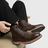 Bottes de travail rétro à lacets pour hommes, bottes à la cheville élégantes et polyvalentes en cuir véritable, adaptées aux trajets quotidiens et au travail