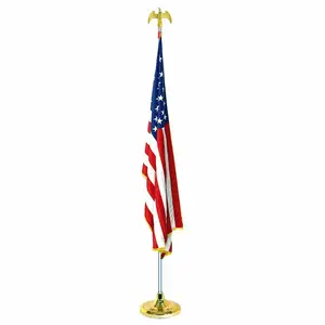 8 kaki kepala elang Amerika puncak teleskopik aluminium tiang bendera perak tiang bendera dalam ruangan tiang bendera