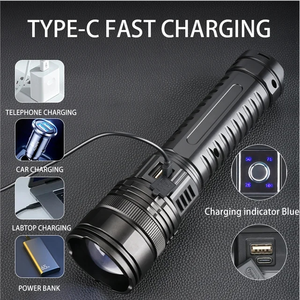 Linterna Táctica LED Recargable de Largo Alcance con Zoom, de Aluminio, con Doble Luz, IP54, 20000 Lúmenes, GZ - Product Image 3