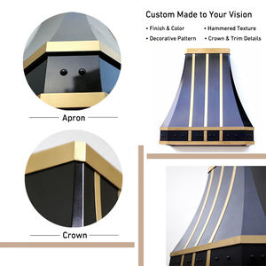 Luxuriöse Schwarze Edelstahl-Messing-Dunstabzugshaube Maßgefertigte Wandmontage Architektonische Küchenhaube - Product Image 5