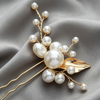Ensemble d'épingles à cheveux de mariée style européen et américain, en feuille d'or et perles, faites à la main, en forme de U, accessoires de mariage perlés