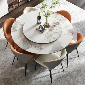 Multifunctional Dining Table Sintered Stone Top For Modern Wood Base Luxury Dinning Table With Storage