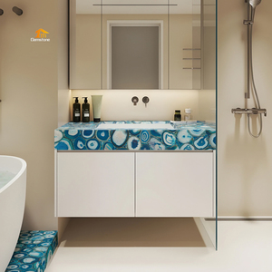 Tùy chỉnh sang trọng bằng đá cẩm thạch màu xanh pha lê mã não đá phòng tắm Vanity đầu Countertop - Product Image 3