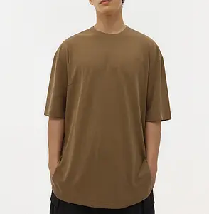 사용자 정의 로고 스트리트웨어 대형 무거운 면 남자의 티셔츠 그래픽 하이 퀄리티 인쇄 다크 브라운 산 세척 T 셔츠 남자