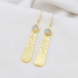 Exclusive Gold-Plated 925 Sterling Silver Rainbow <b>Moonstone</b> Designer Drop <b>Earrings</b> Gemstone Wedding & Party Gift Jewelry - Product Image 3