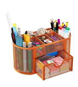 Multi-Functional Desk Organizer Iron Mesh Design with Pen Holder Drawer Office Supplies <b>Desktop</b> Caddy Storage Boxes <b>Bins</b> - Product Image 3