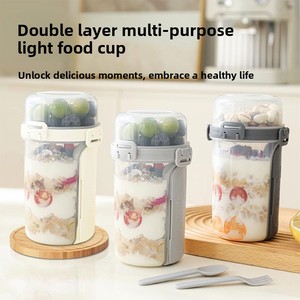 New Portable Light Food Double-layer Salad Cup Breakfast Fruit Snack Preservation Box with Fork sealed <strong>Plastic</strong> <strong>Bottle</strong> with Fork - Product Image 4