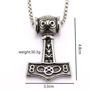 Vintage Stainless Steel Unisex Viking Thor's Hammer Pendant Necklace Charm <b>Cross</b> Shape Geometric Design Gift Jewelry - Product Image 5