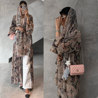 Robe Abaya élégante et tendance pour femmes musulmanes, col rond, en mousseline florale, longueur cheville, style Moyen-Orient, vente chaude directe usine
