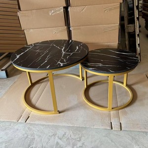 Mesa de Centro Moderna con Marco Redondo de Acero y Tapa de Madera <span class=keywords><strong>para</strong></span> Sala de Estar, Decoración del Hogar - Product Image 6