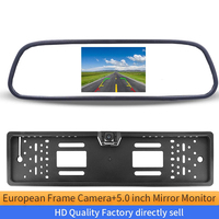 Moniteur de rétroviseur de voiture LCD 5,0 pouces avec cadre de plaque d'immatriculation européenne et caméra de recul infrarouge - Caméra de recul pour véhicule