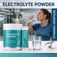 Complément en poudre d'électrolytes, favorise l'hydratation et l'équilibre électrolytique, poudre de complément alimentaire