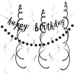 Black Gold <b>Birthday</b> Party <b>Decorations</b> Set Balloon Paper Flower Ball Letter Pull Flag PVC Spiral - Product Image 4