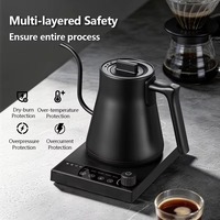 Bouilloire électrique intelligente numérique noire 1000W, design col de cygne, capacité 0,7L, en acier inoxydable 304, pour café et thé, usage domestique