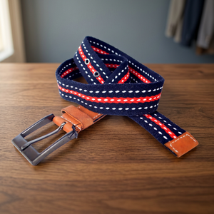 Casual Striped Canvas <b>Belt</b> With <b>Red</b> White Dots Iron Pin Buckle Durable Design For Everyday Wear - Product Image 2