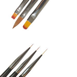 Lot de 3 pinceaux à double tête pour nail art, 18 cm, or et argent, en nylon, pour gel UV, peinture, liner, outils de manucure multi-usages - Product Image 2
